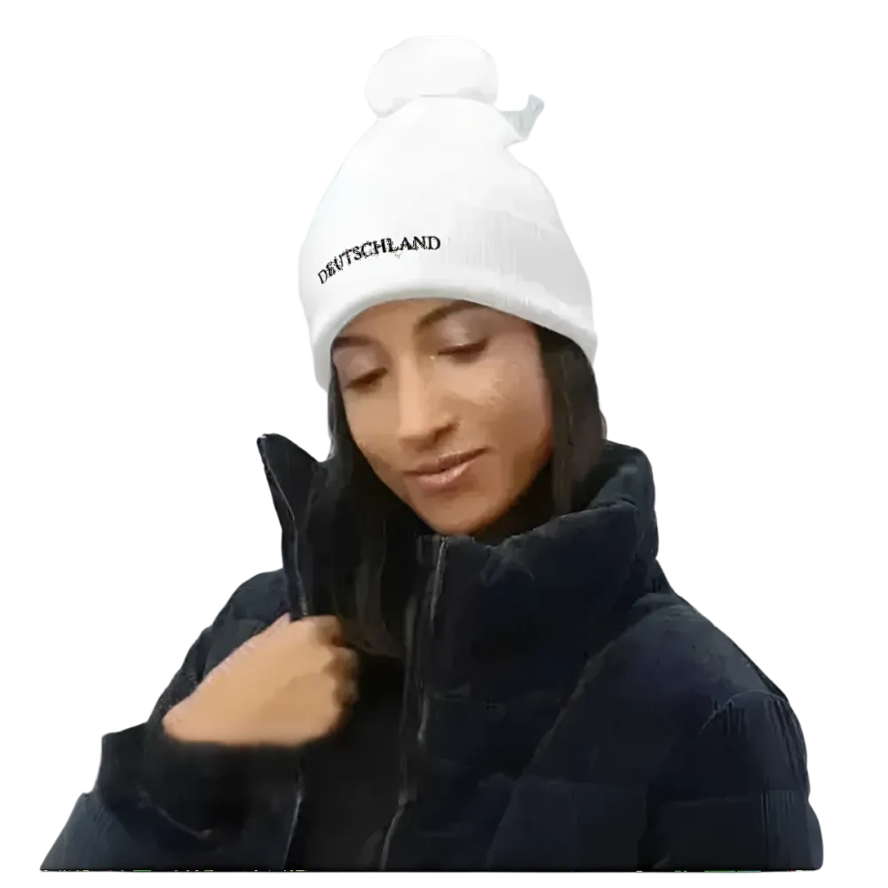 Unisex Bommel-Wintermütze aus Acryl, Strickbeanie für Herren und Damen, 51-55 cm, in natürlicher Winteroptik