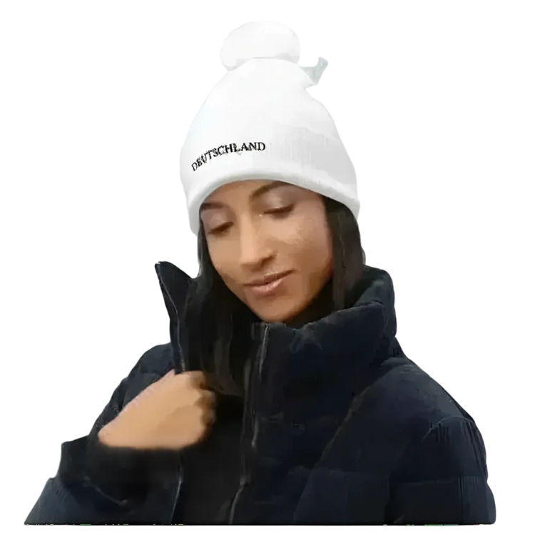 Unisex Bommel-Wintermütze aus Acryl, Strickbeanie für Herren und Damen, 51-55 cm, in natürlicher Winteroptik