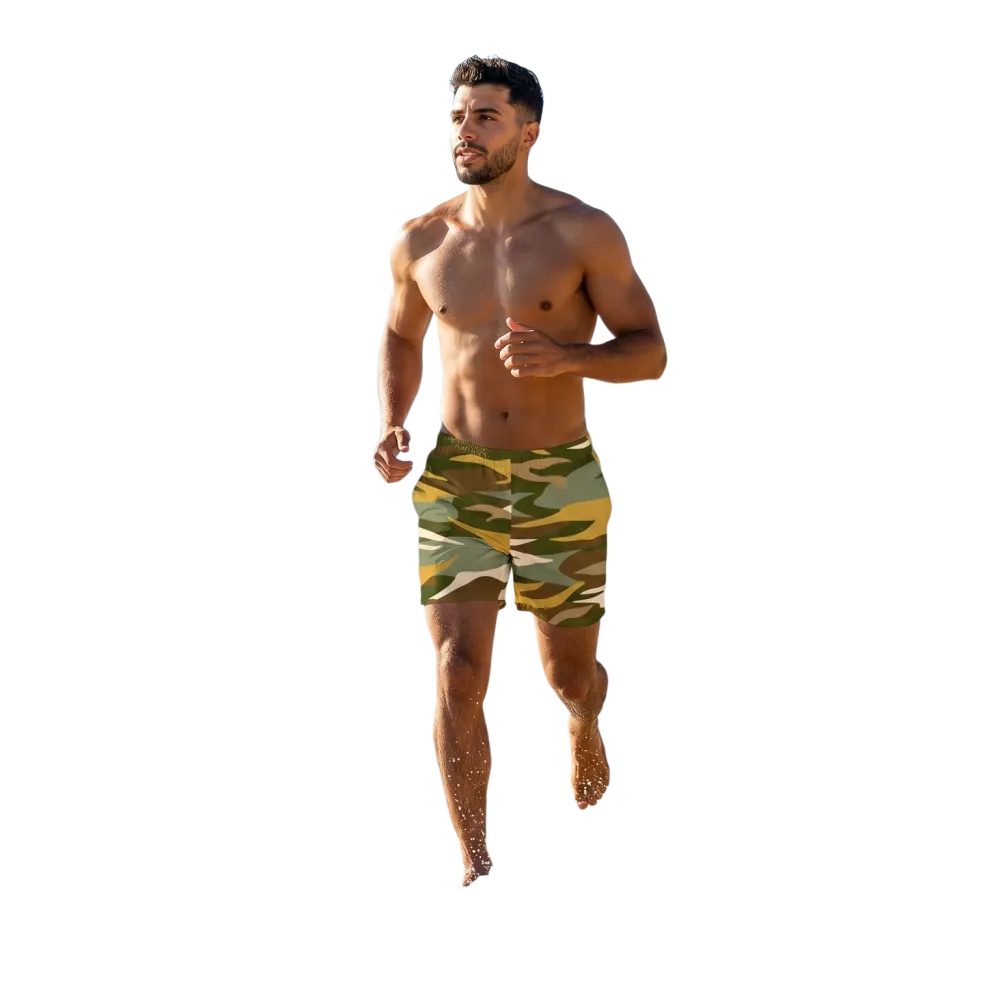 Braun Camouflage Herren Badehose mit UV-Schutz 50+ aus Mikrofaser Stretch, in 2XS-6XL, für Herren, schwimmen und Sonnenbaden