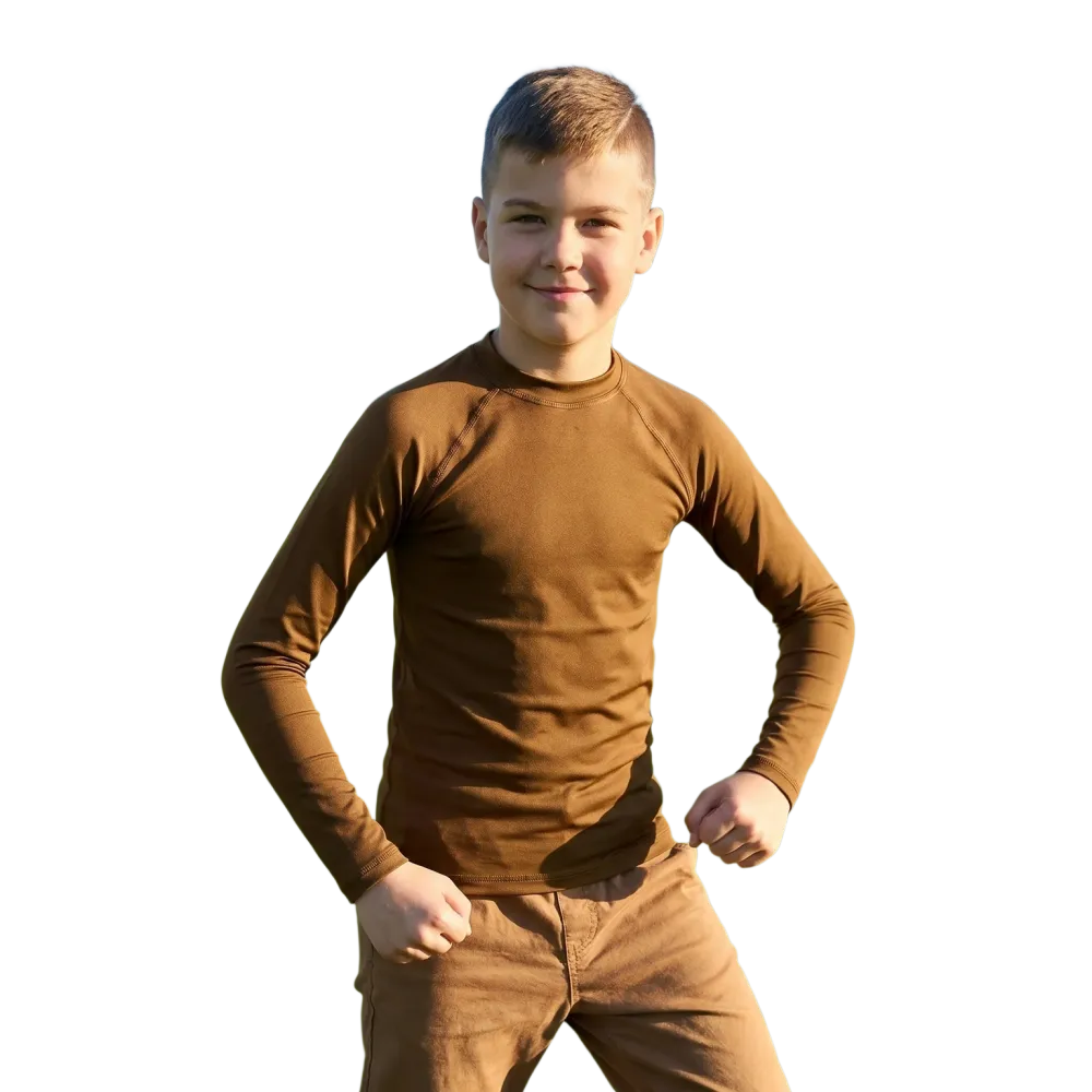 Kinder Langarm-Sportshirt von BUYATHOME24, elastisch, bequem, in verschiedenen Größen, perfekt für sportliche Aktivitäten.