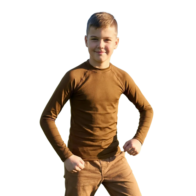 Kinder Langarm-Sportshirt von BUYATHOME24, elastisch, bequem, in verschiedenen Größen, perfekt für sportliche Aktivitäten.