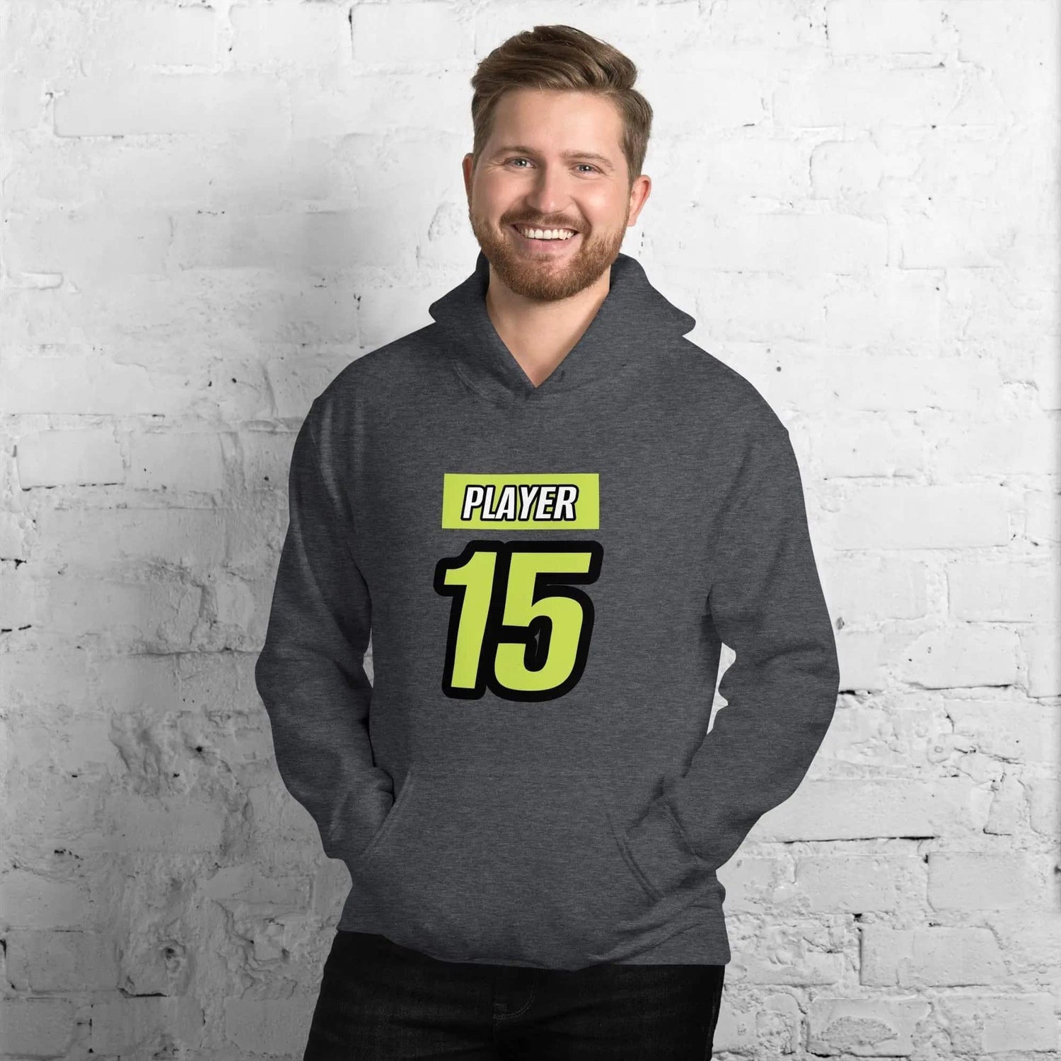 Grauer Herren- und Damen-Grafik-Hoodie von BUYATHOME24, Unisex, Baumwolle, in S-5XL, mit Druck auf der Vorderseite.