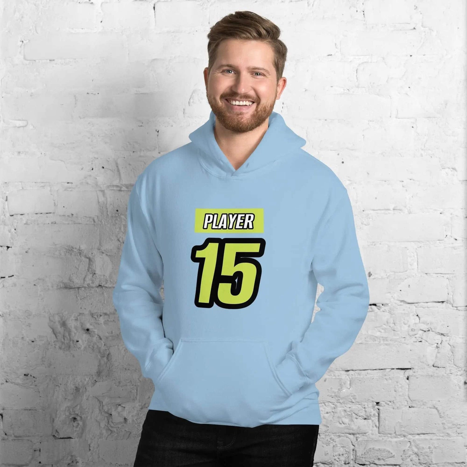 Hellblauer Herren- und Damen-Grafik-Hoodie von BUYATHOME24, Unisex Kapuzenpullover aus Baumwolle, Größe S bis 5XL