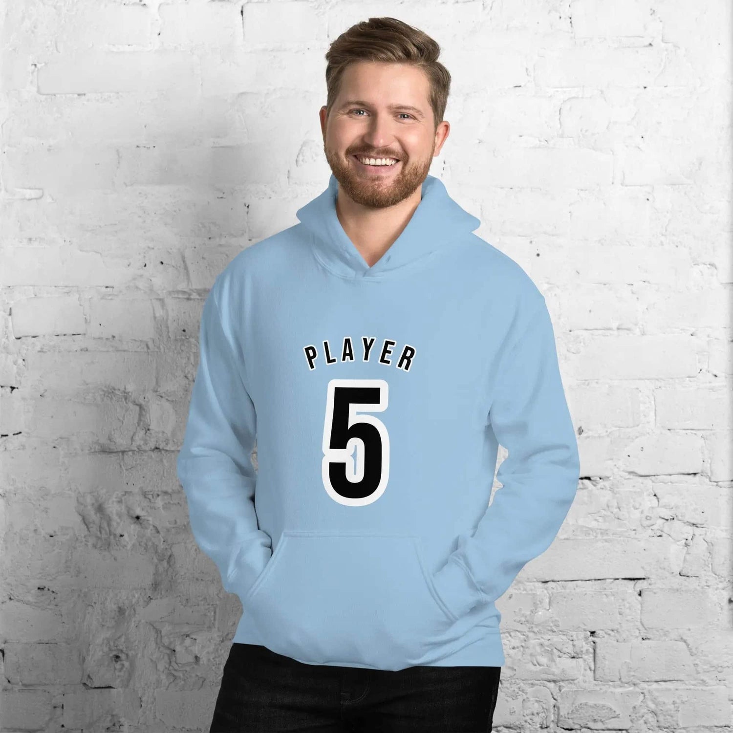 Hellblauer Herren- und Damen-Hoodie mit Grafikdruck, Baumwolle, unisex, in S-5XL, von BUYATHOME24.
