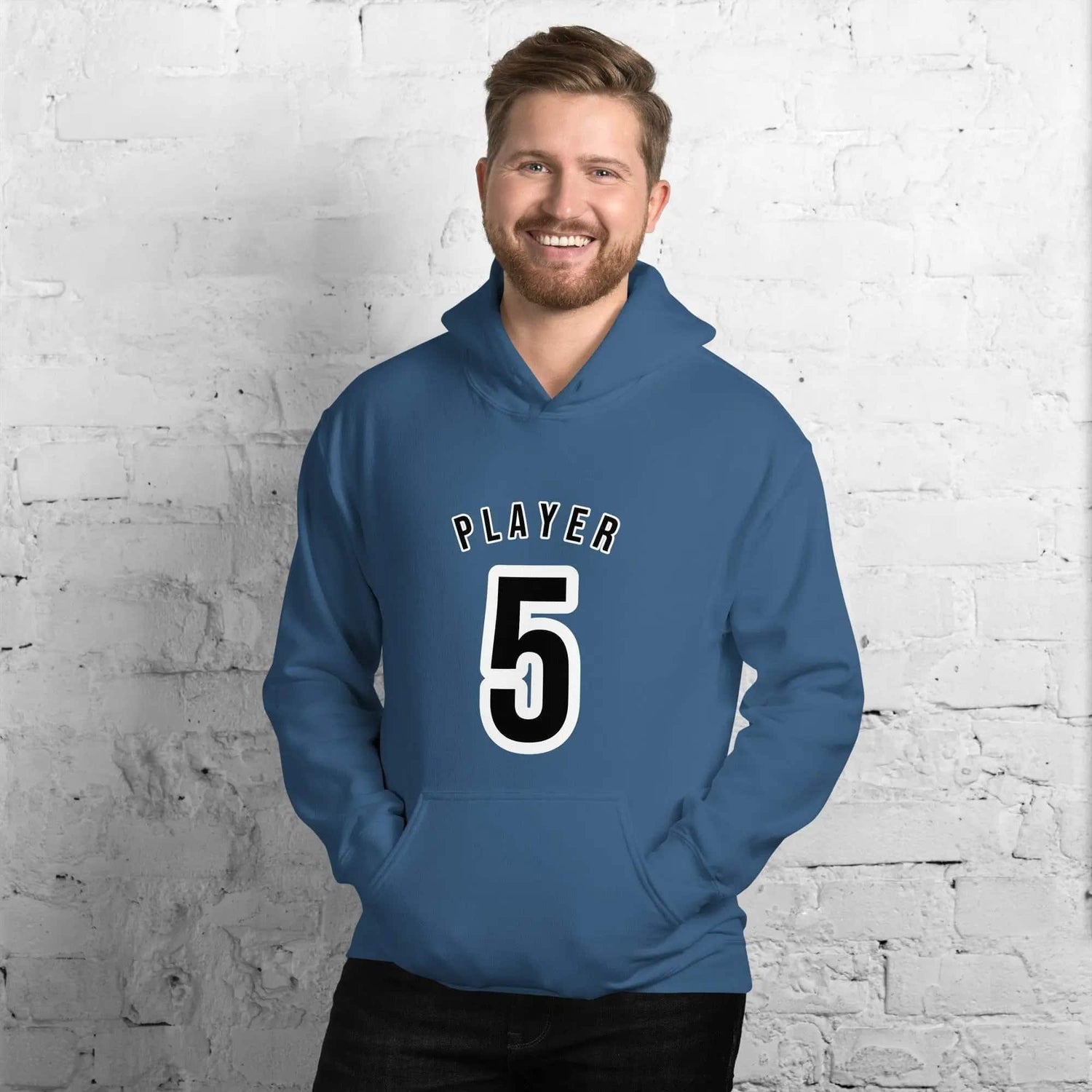 Grauer Herren- und Damen-Hoodie mit Grafikdruck in Indigo-Blau, Baumwolle, unisex, Größe S bis 5XL, von BUYATHOME24.