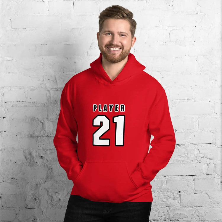 Roter Herren Hoodie von BUYATHOME24, Kapuzenpullover in Größe S bis 5XL, aus 100% Baumwolle, mit Druck.