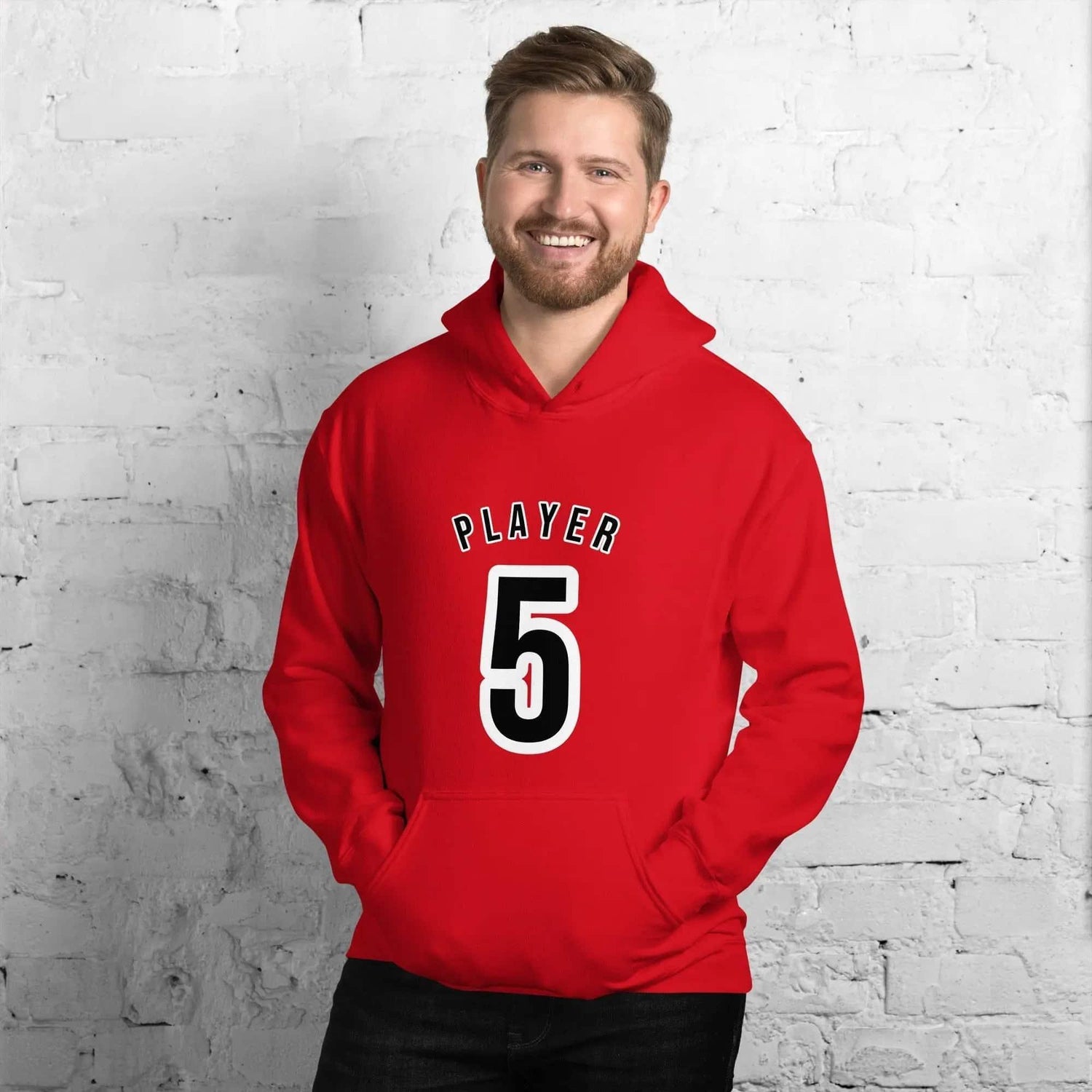 Roter unisex Grafik Kapuzenpullover von BUYATHOME24 aus 100% Baumwolle, Herren und Damen, mit Druck, in Größe S bis 5XL