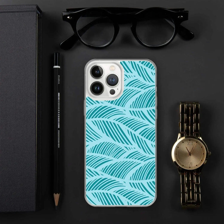 Apple iPhone Handyhülle aus Polycarbonat und TPU mit Blattmuster, schützt das Smartphone stilvoll.