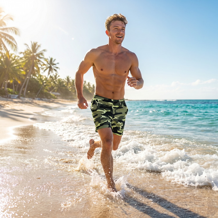 Herren Badehose mit UV-Schutz 50+ aus Mikrofaser, in 2XS-6XL, von BUYATHOME24, zeigt die stretchige Schwimmhose in Blau.