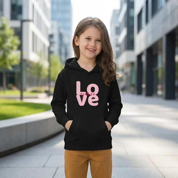 Unisex Kinder Hoodie mit Love-Grafik, personalisierbar, für Mädchen, 4-12 Jahre, bequemer Kapuzenpullover von BUYATHOME24