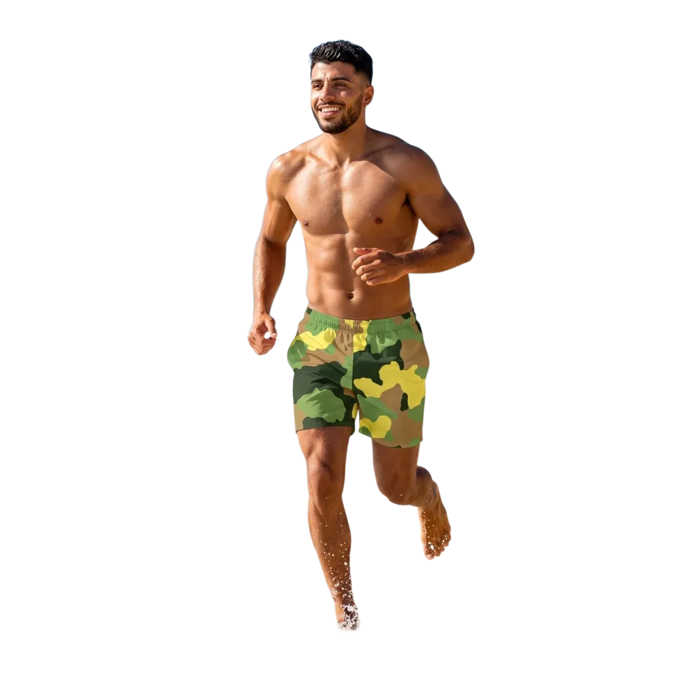 Camouflage Herren Badeshorts aus Mikrofaser mit UV-Schutz 50+, personalisierbar, in 2XS-6XL, von BUYATHOME24