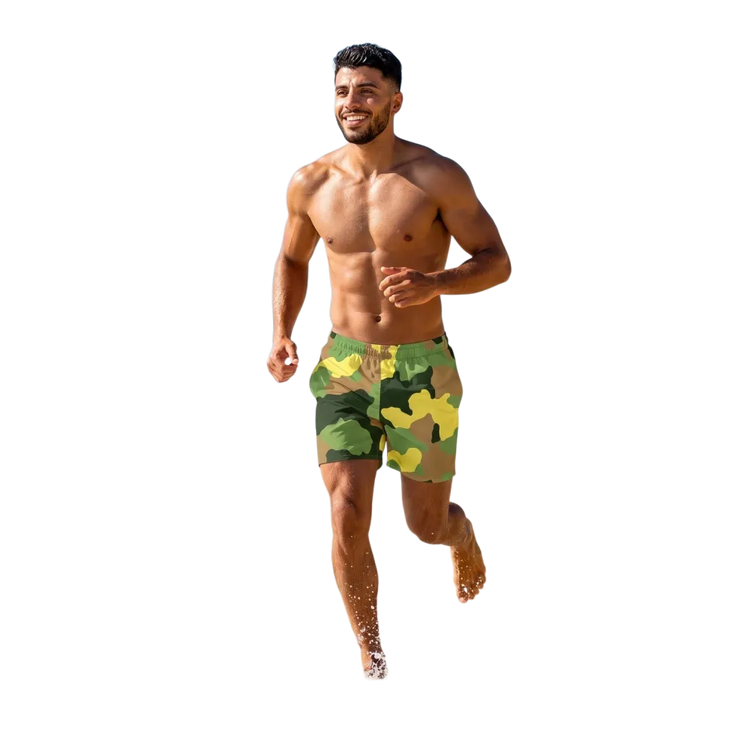 Camouflage Herren Badeshorts aus Mikrofaser mit UV-Schutz 50+, personalisierbar, in 2XS-6XL, von BUYATHOME24