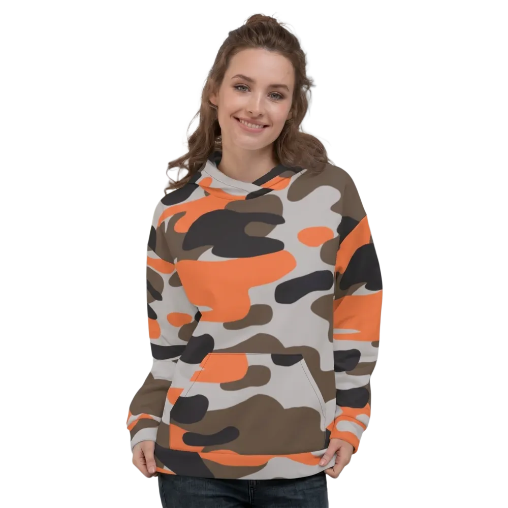 Camouflage Damen Hoodie mit Allover-Print, unisex Kapuzenpullover in XS bis 3XL, bequemer Allover-Design, modischer Alltagslook
