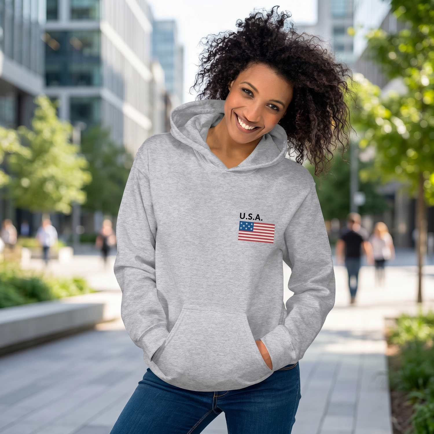 Unisex Hoodie mit USA-Flagge Grafik aus Baumwolle in S-5XL, bequemer Pullover mit amerikanischem Flaggenmuster