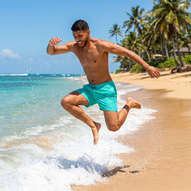 Herren Badeshorts von BUYATHOME24 mit UV-Schutz 50+, Mikrofaser, Stretch, in 2XS-6XL, geeignet für Wasseraktivitäten.
