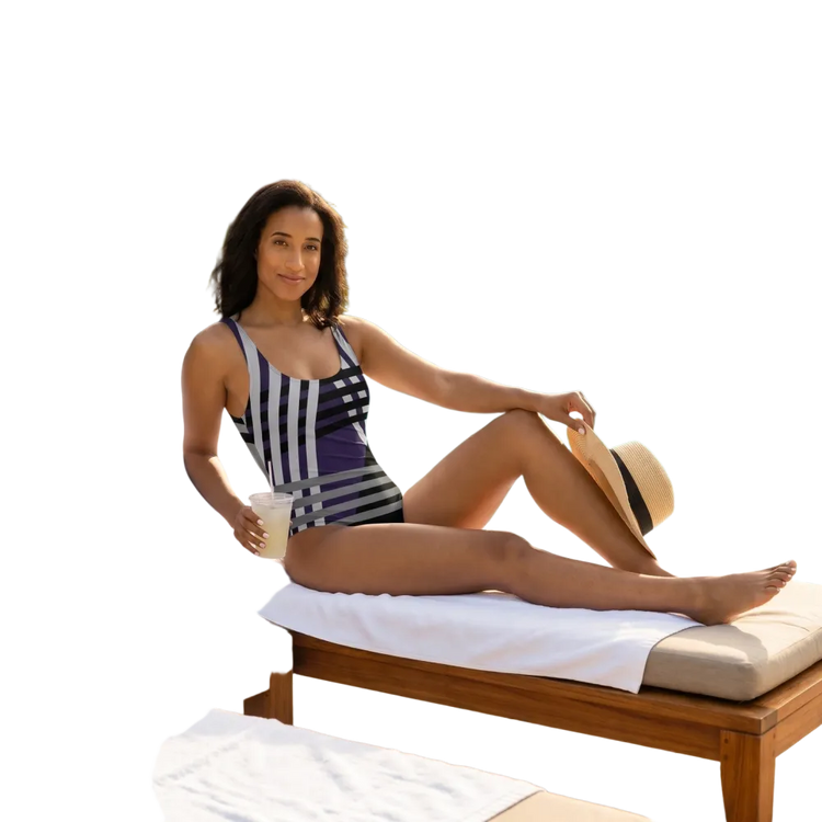 Chlorbeständiger Damen Badeanzug von BUYATHOME24 mit U-Ausschnitt, bedruckbar, in XS bis 3XL, bequem und modern.