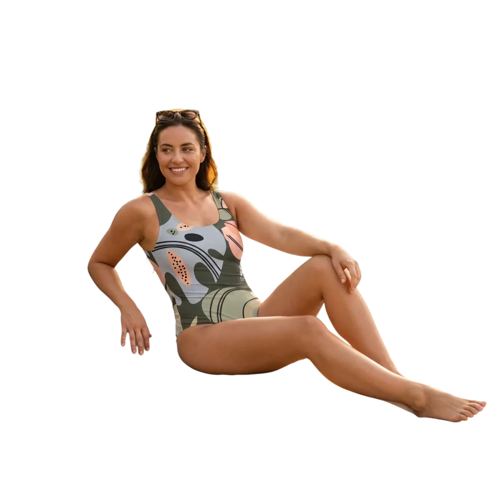 Chlorbeständiger Damen Badeanzug mit U-Ausschnitt in XS-3XL, bequemes Schwimmbad- und Strandoutfit, von BUYATHOME24