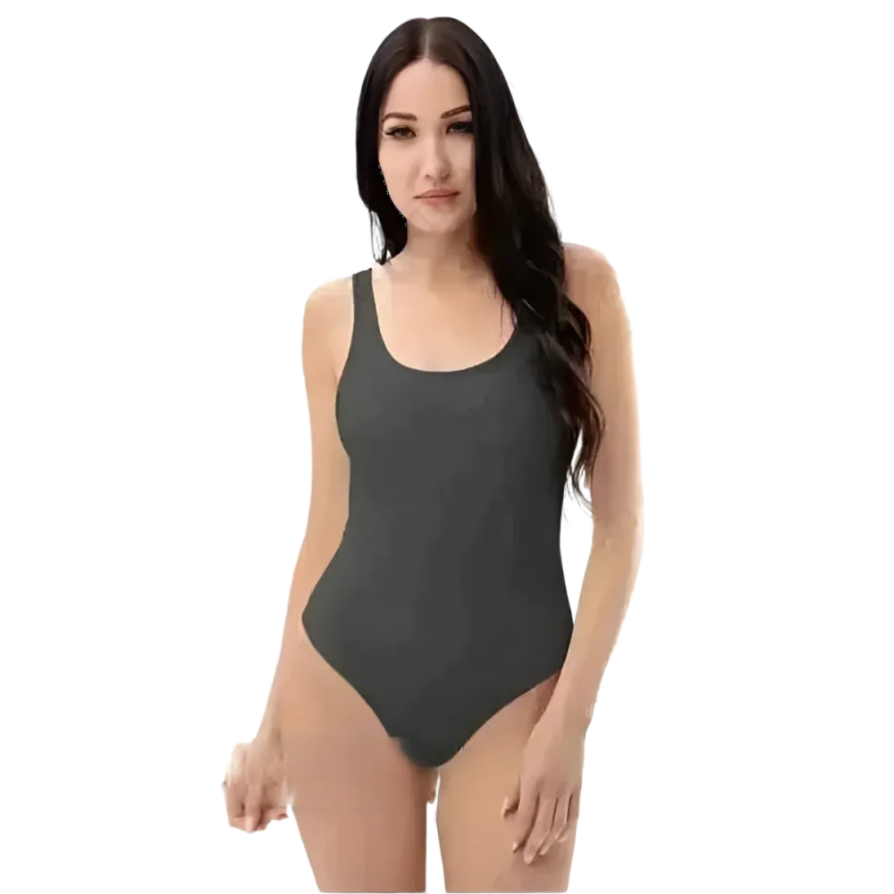 Damen Badeanzug in Grau mit U-Ausschnitt, chlorbeständig, von BUYATHOME24, in den Größen XS bis 3XL, schlichte Badebekleidung