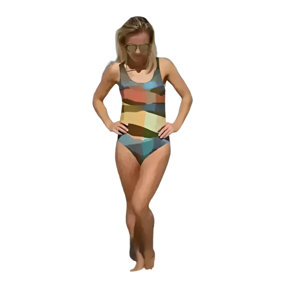 Damen Badeanzug mit U-Ausschnitt von BUYATHOME24, chlorbeständig, in den Größen XS bis 3XL, zeigt den klassischen Schnitt.