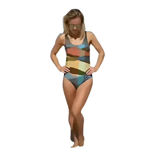Damen Badeanzug mit U-Ausschnitt von BUYATHOME24, chlorbeständig, in den Größen XS bis 3XL, zeigt den klassischen Schnitt.