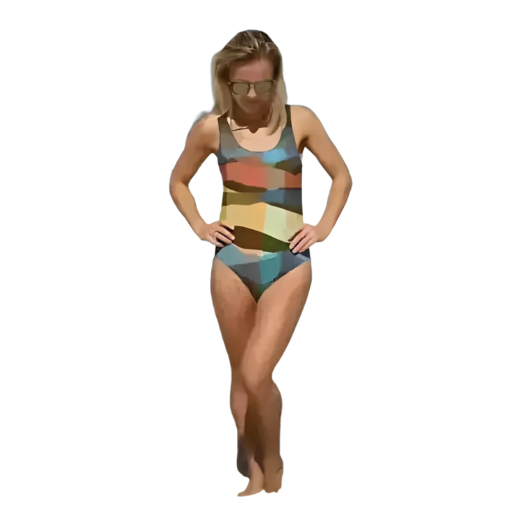 Damen Badeanzug mit U-Ausschnitt von BUYATHOME24, chlorbeständig, in den Größen XS bis 3XL, zeigt den klassischen Schnitt.