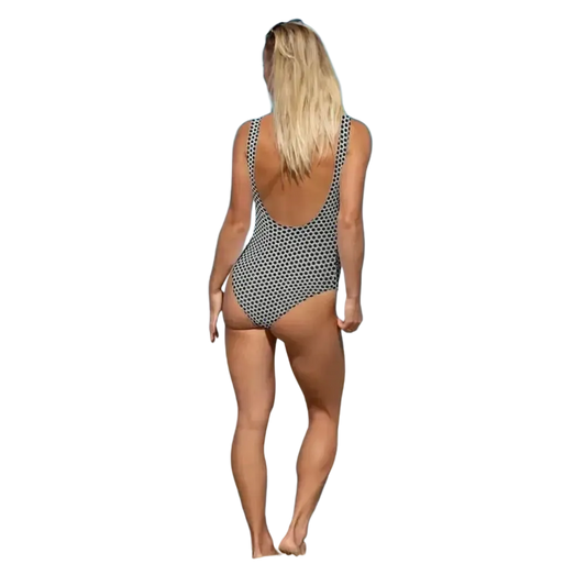 Damen Badeanzug von BUYATHOME24 mit U-Ausschnitt, chlorbeständig, in verschiedenen Größen XS bis 3XL, passendes Design.