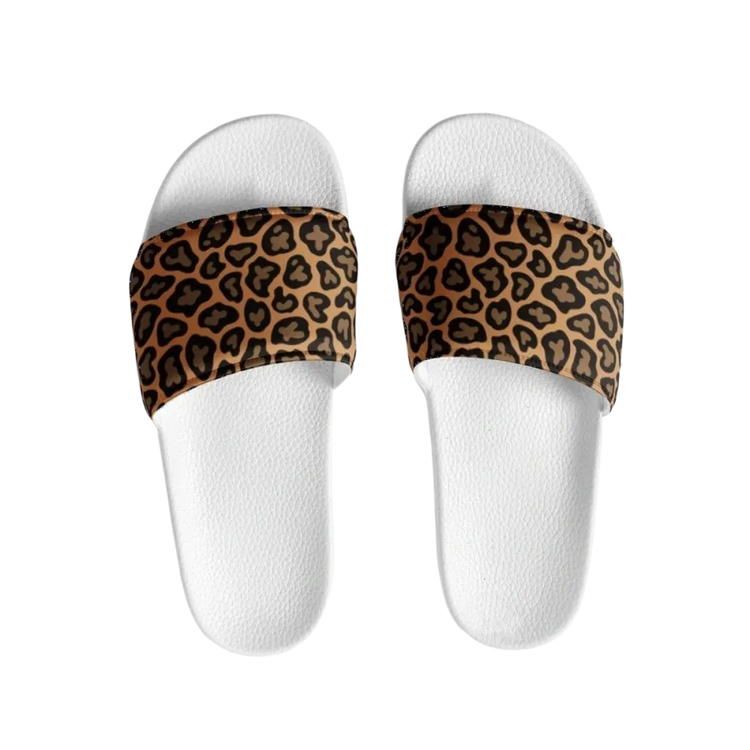 Damen Badeschlappen aus Kunstleder mit Leopardenmuster, Größe 36-44, von BUYATHOME24, bequeme Badelatschen für Damen