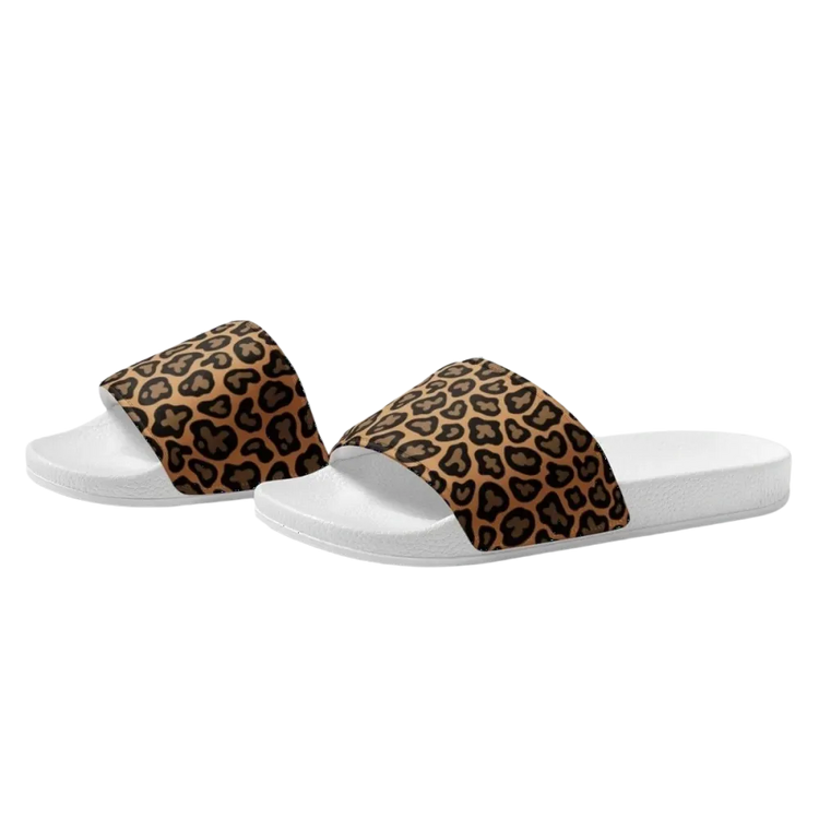 Damen Badeschlappen aus Kunstleder mit Leoparddruck, Größen 36-44, von BUYATHOME24, bequeme sommerliche Hausschlapfen