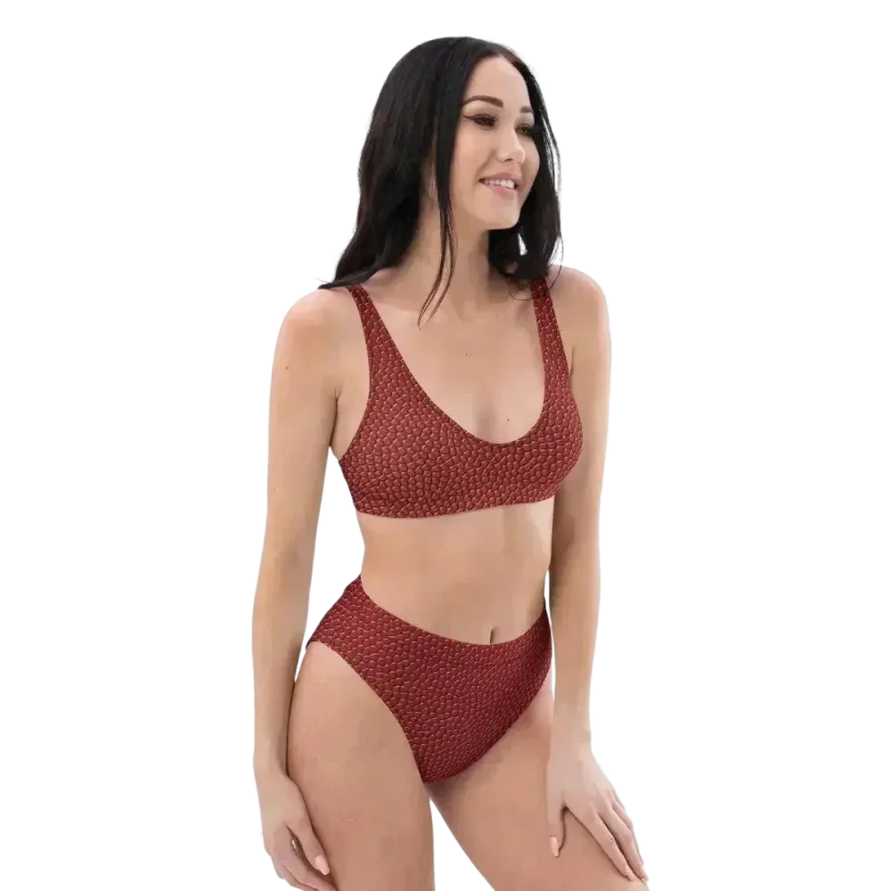 Damen Bikini von BUYATHOME24 in XS bis 3XL, schnelltrocknend, personalisierbar, mit bunter Muster, auf einem weißen Hintergrund.