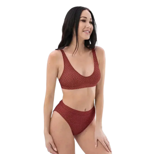 Damen Bikini von BUYATHOME24 in XS bis 3XL, schnelltrocknend, personalisierbar, mit bunter Muster, auf einem weißen Hintergrund.