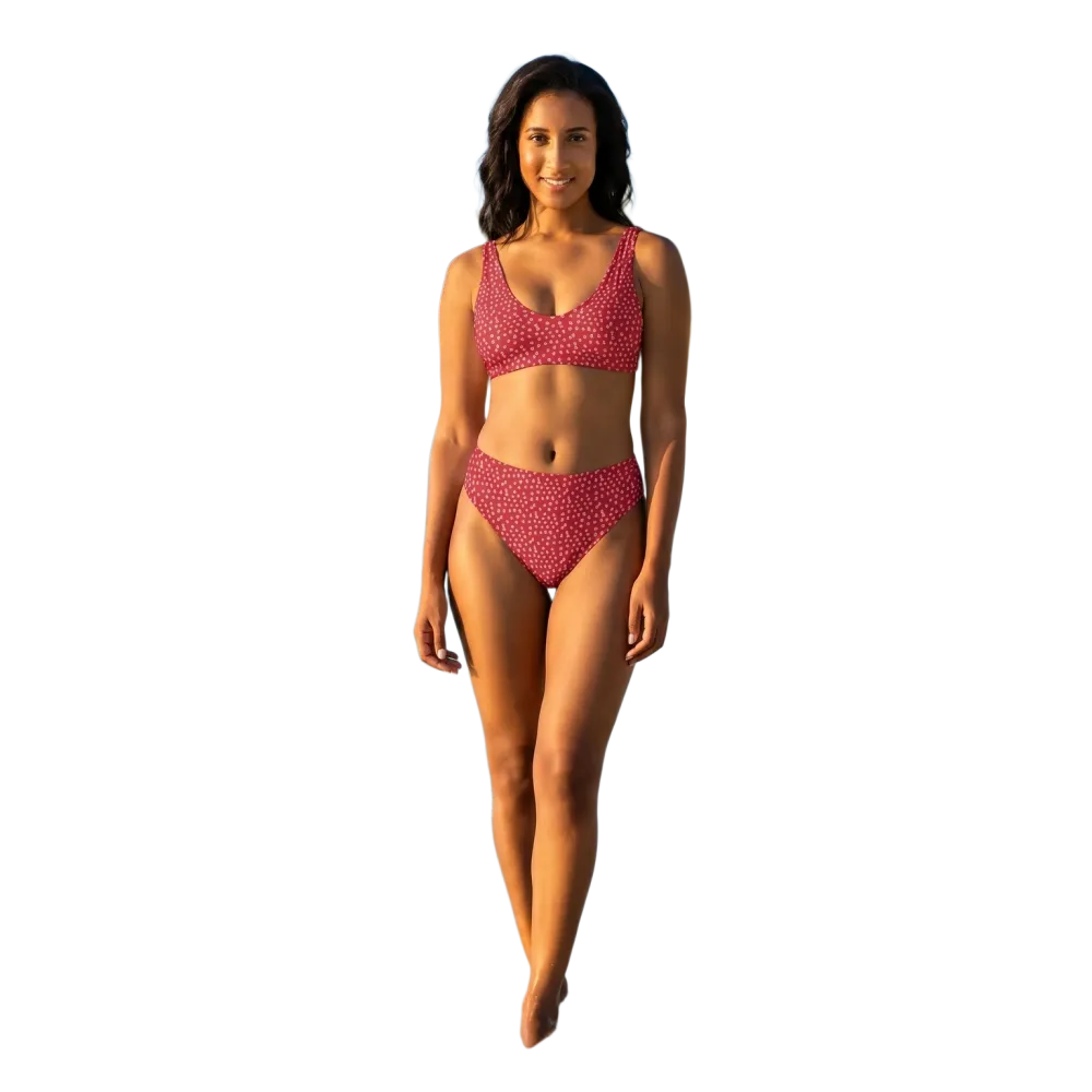 Damen Bikini von BUYATHOME24, schnelltrocknend, in XS bis 3XL, aus Polyester-Elasthan, zeigt Top mit buntem Muster