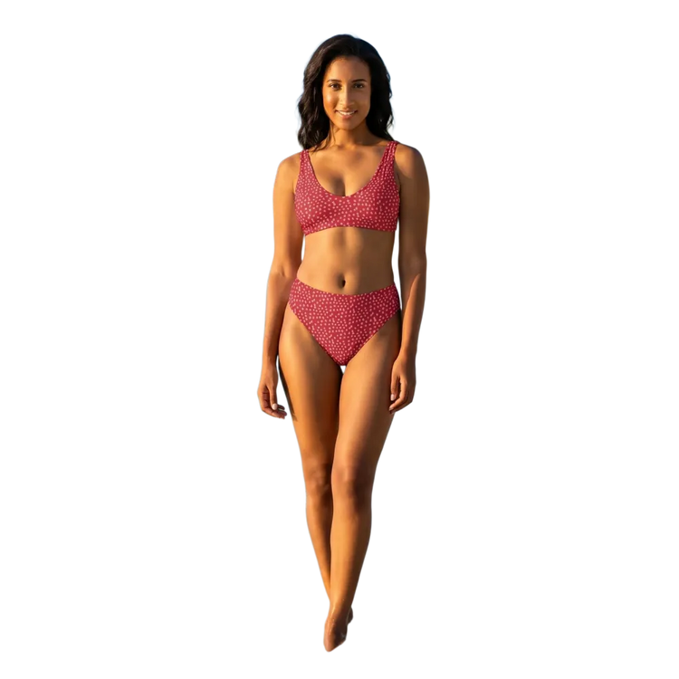 Damen Bikini von BUYATHOME24, schnelltrocknend, in XS bis 3XL, aus Polyester-Elasthan, zeigt Top mit buntem Muster