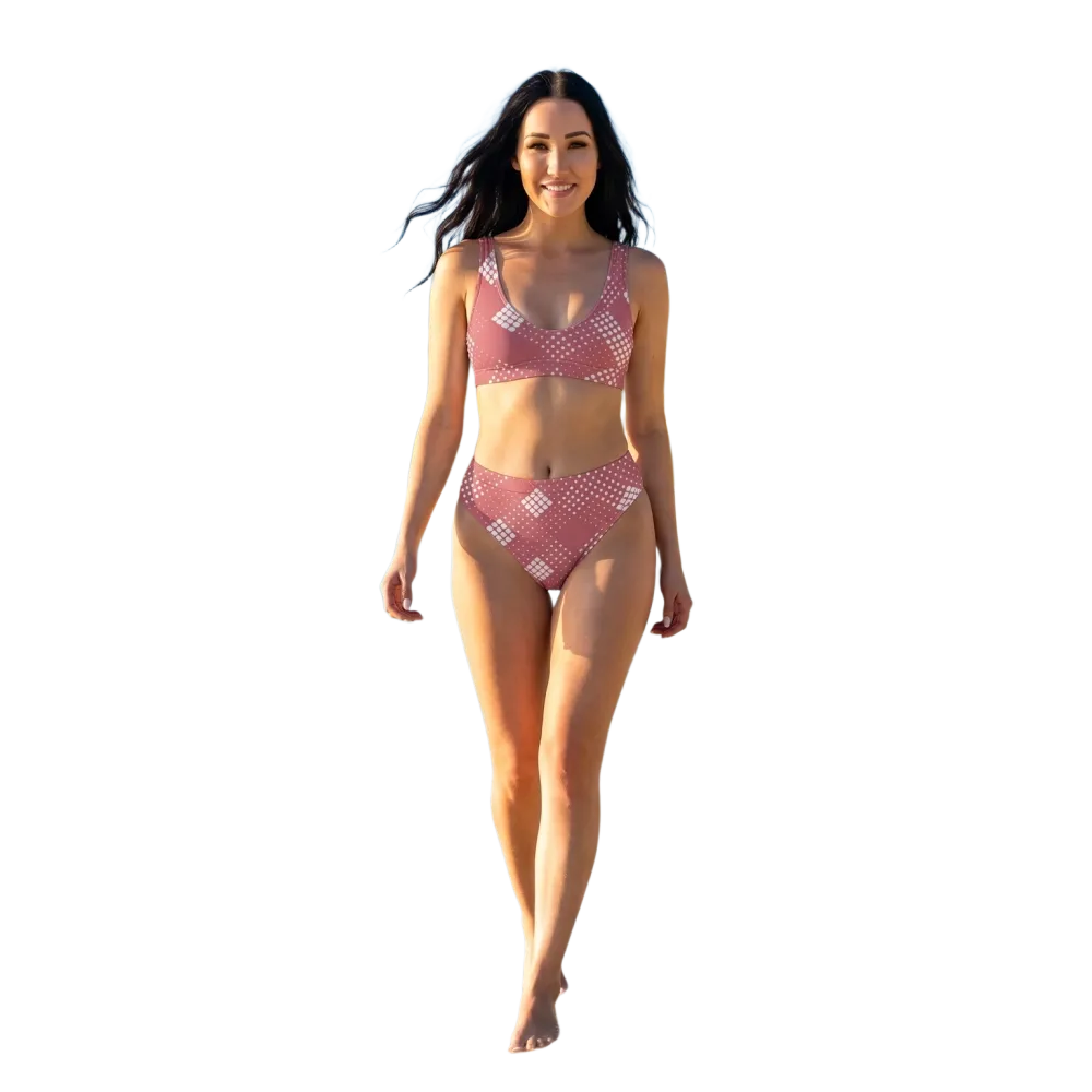 Damen Bikini-Set von BUYATHOME24, schnelltrocknend, bedruckbar, zweilagig, in XS bis 3XL, zeigt das bedruckte Bikini-Top und -Hose.