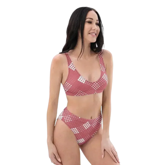 Damen Bikini-Set in XS-3XL, schnelltrocknend, zweilagig mit Druckmuster, von BUYATHOME24, liegt flach auf einem weißen Hintergrund