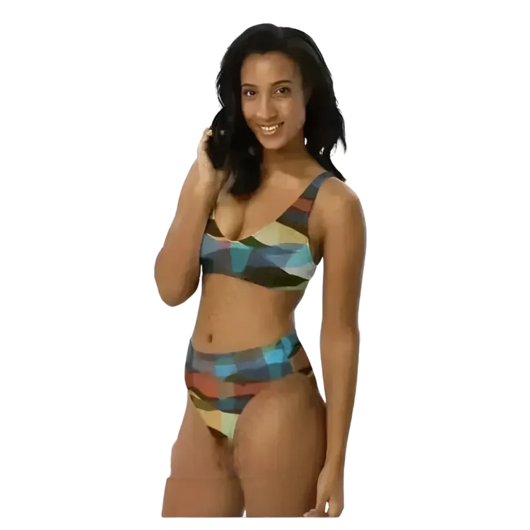 Damen Bikini von BUYATHOME24, zweilagig und schnelltrocknend, bedruckt, in XS bis 3XL, zeigt Top und Bikini-Höschen in buntem Design