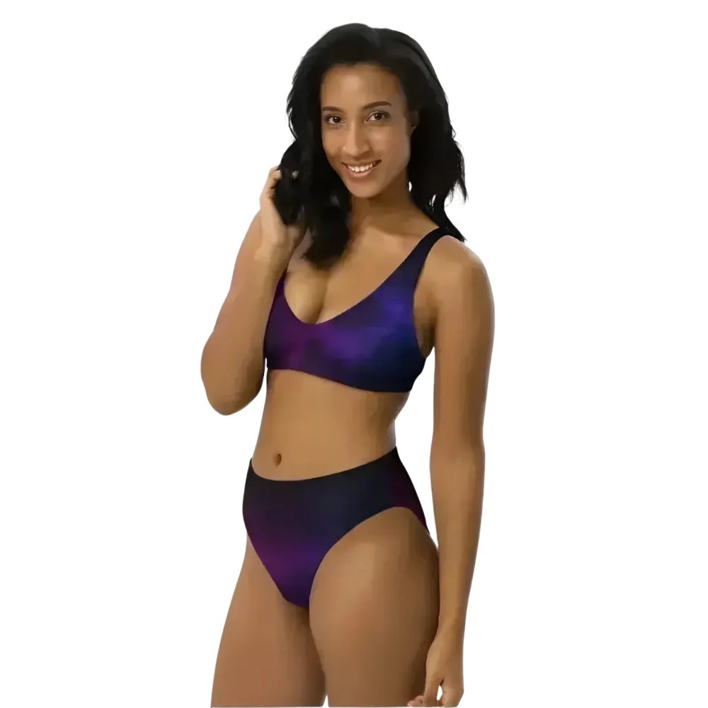 Damen Bikini Zweiteiler in verschiedenen Größen, schnelltrocknend, bedruckbar, von BUYATHOME24, zeigt Top-Ansicht und Stoffdetails