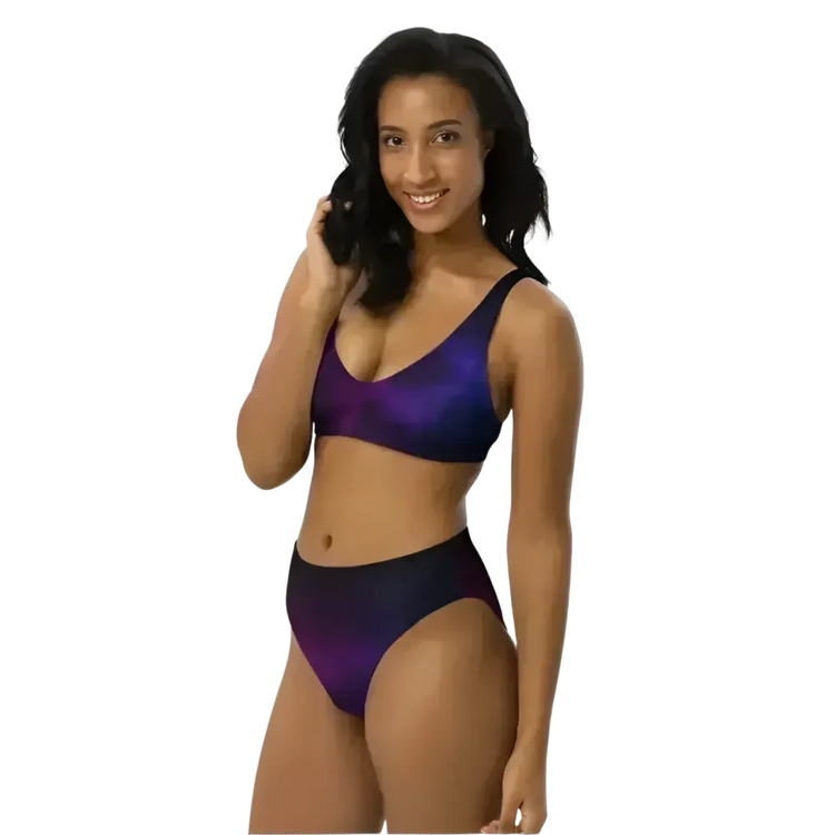 Damen Bikini Zweiteiler in verschiedenen Größen, schnelltrocknend, bedruckbar, von BUYATHOME24, zeigt Top-Ansicht und Stoffdetails