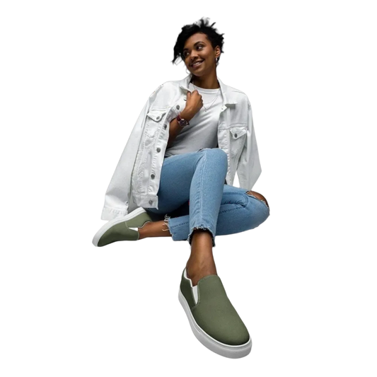 Damen Canvas Slipper mit EVA-Sohle und Leinen-Optik, Größe 35-44, von BUYATHOME24, bequeme Sommerschuhe, seitliche Ansicht