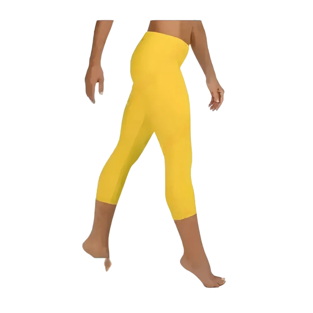 Damen Capri-Leggings von BUYATHOME24, Mikrofaser Sportleggings mit UV-Schutz, in XS bis XL, für Yoga und Sport, abgebildet in Schwarz.