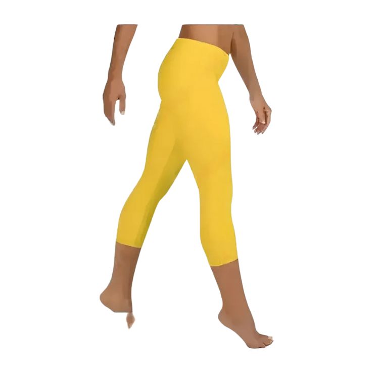 Damen Capri-Leggings von BUYATHOME24, Mikrofaser Sportleggings mit UV-Schutz, in XS bis XL, für Yoga und Sport, abgebildet in Schwarz.