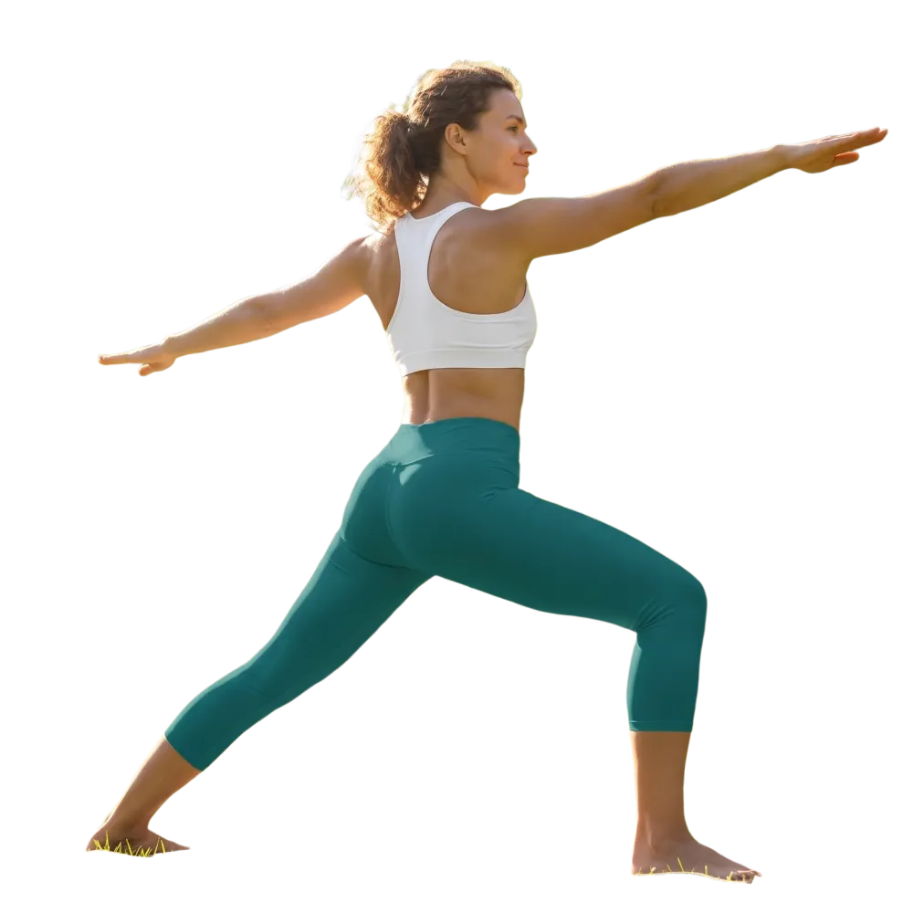 Damen Capri-Leggings von BUYATHOME24, Mikrofaser-Sportleggings mit UV-Schutz, in XS bis XL, zeigt sportliche Passform und elastisches Material