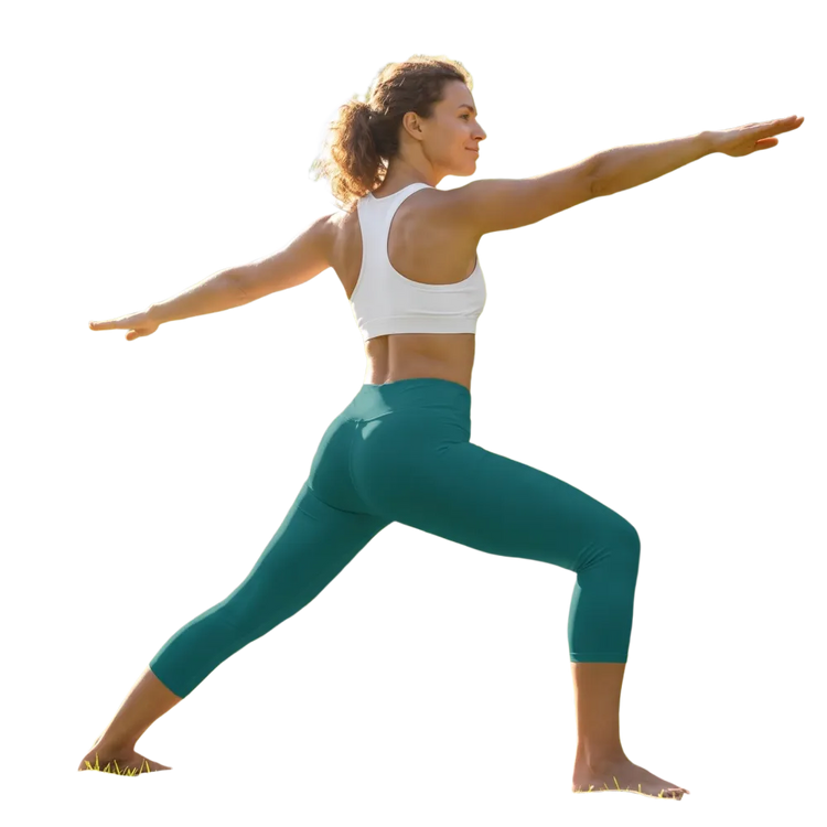 Damen Capri-Leggings von BUYATHOME24, Mikrofaser-Sportleggings mit UV-Schutz, in XS bis XL, zeigt sportliche Passform und elastisches Material