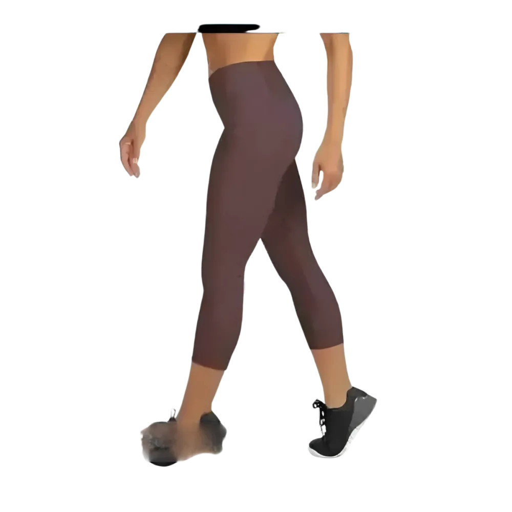 Damen Capri-Leggings von BUYATHOME24, Sportleggings mit UV-Schutz, in XS bis XL, ideal für Yoga und Sport, auf weißem Hintergrund.