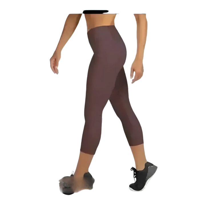 Damen Capri-Leggings von BUYATHOME24, Sportleggings mit UV-Schutz, in XS bis XL, ideal für Yoga und Sport, auf weißem Hintergrund.