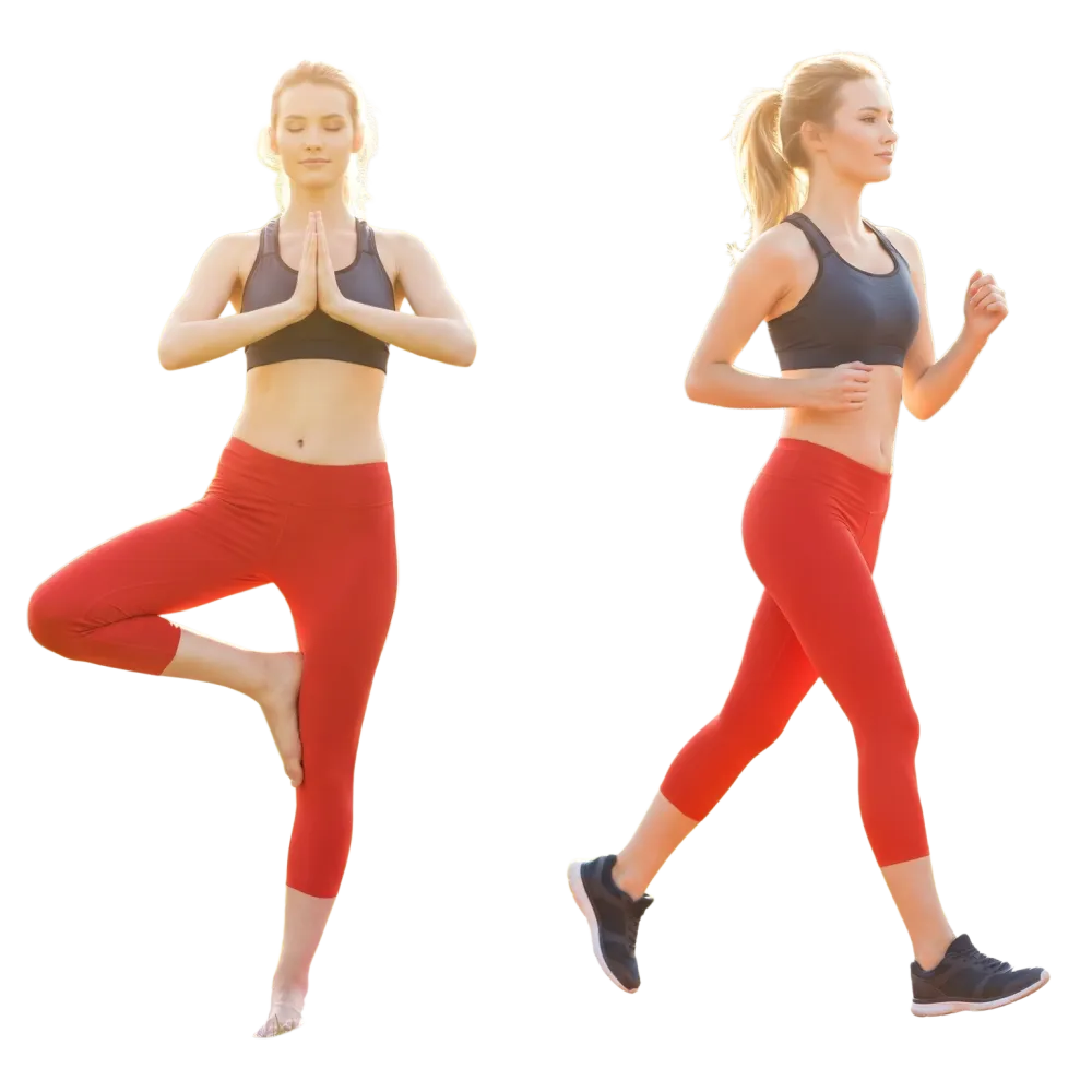 Damen Capri-Leggings von BUYATHOME24, Sportleggings mit UV-Schutz, in Größe XS bis XL, bequem und sportlich, abgebildet auf weißem Hintergrund.