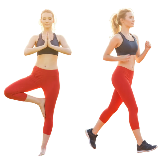 Damen Capri-Leggings von BUYATHOME24, Sportleggings mit UV-Schutz, in Größe XS bis XL, bequem und sportlich, abgebildet auf weißem Hintergrund.
