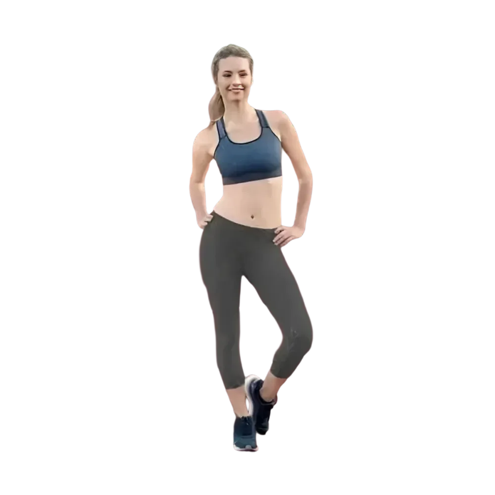 Damen Capri-Leggings von BUYATHOME24 mit UV-Schutz und Vier-Wege-Stretch in verschiedenen Größen, ideal für Yoga und Sport.