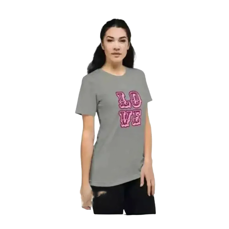Damen Grafik Rundhalsshirt von BUYATHOME24, kurzärmlig, in verschiedenen Größen, aus Polyester, stilbewusstes T-Shirt für Damen.