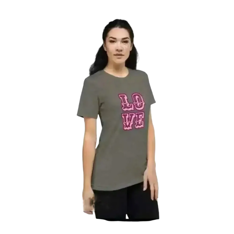 Graues Damen Grafik Rundhalsshirt aus Polyester, kurzarm, für stilbewusste Frauen, in verschiedenen Größen (XS-4XL).