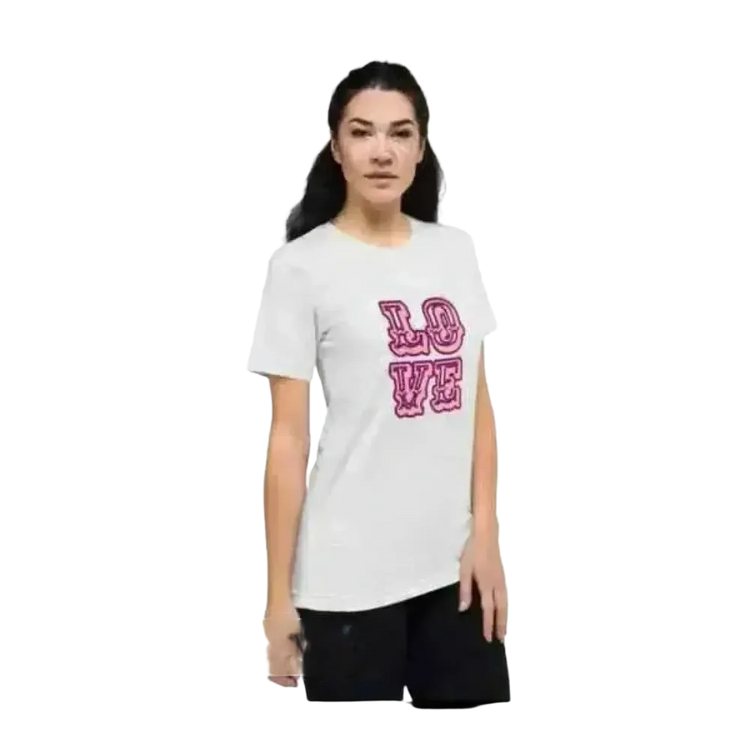 Damen Grafik Rundhalsshirt kurzarm aus Polyester in verschiedenen Größen für stilbewusste Frauen, modisch und bequem.